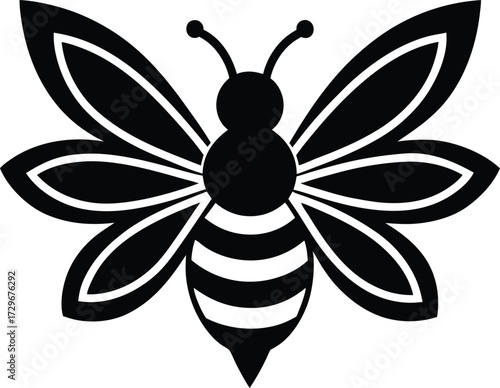 A black and white illustration of a cute cartoon bee flying to a flower with a butterfly nearby, emphasizing the sweet nature of the insect