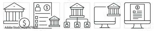 Banking related icons set. Vector editable stroke.