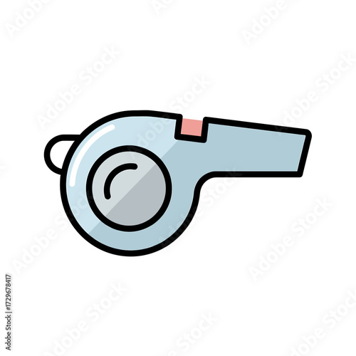 A light blue cartoon whistle with a black outline and a pink accent on a white background.