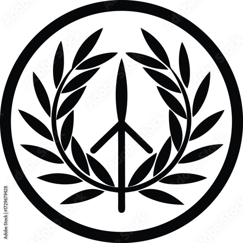 An artistic vector illustration of a laurel wreath with green leaves and a floral design serving as an eco-friendly symbol or logo