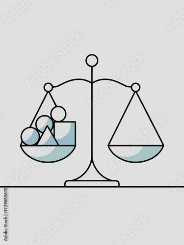 Balance Concept Geometric Shapes on a Scale Representing Equality and Equilibrium in Business and Life