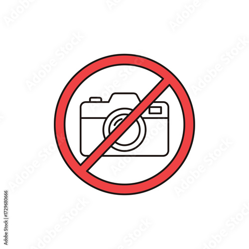 Clearly visible warning sign indicating that photography is strictly prohibited in this area, symbolizing a no-camera policy for privacy or security reasons in public or private spaces