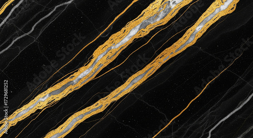 Luxurious black marble background with golden veins, creating a rich and opulent texture