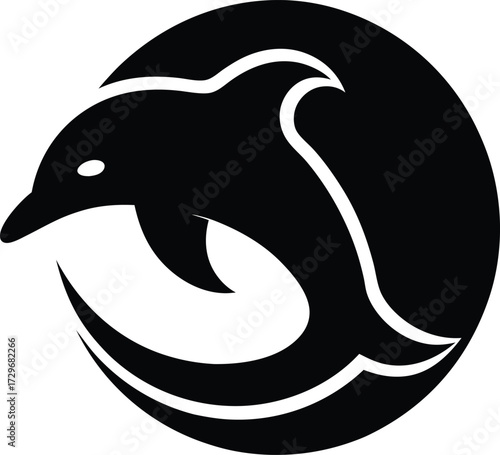 Vector silhouette illustration of a swimming dolphin, a marine mammal icon