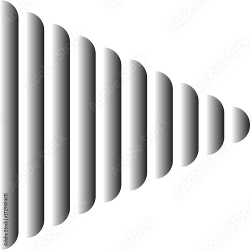 A visual representation of sound waves or signal strength decreasing in intensity.