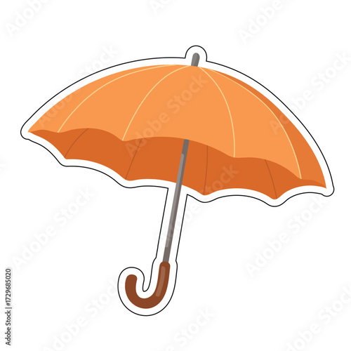 Orange Umbrella With Curved Handle For Rainy Autumn Days – Seasonal Weather Cartoon Icon