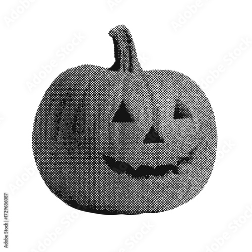 Modern grunge halftone effect pumpkin design element. trendy gritty montage design icon
