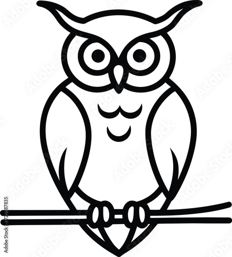 Cute cartoon owl vector illustration character on a tree branch, wise night bird design