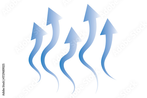 Blue arrow showing wind air flow set isolated, air direction circulation motion and strength signs