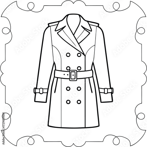 Double breasted belted trench coat outline outerwear