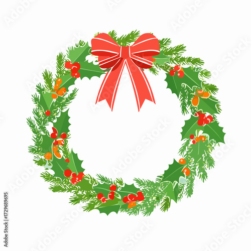 円形フレームとクリスマスリースのカラフルなベクター素材
