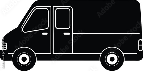 Electric Delivery Van Silhouette Vector Art Illustration