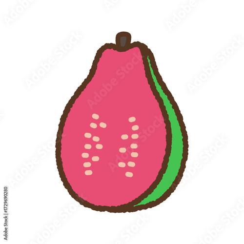 手書き風の単品アイコンイラスト　果物　グアバ