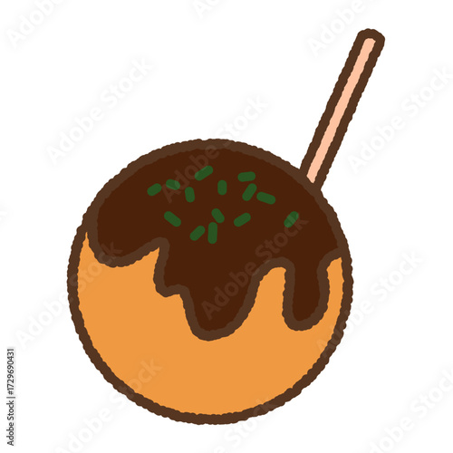 手書き風の単品アイコンイラスト　食べ物　たこ焼き