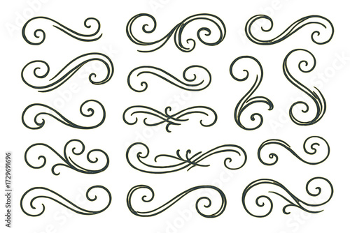 Decorative swirl elements in a hand-drawn doodle vector style  