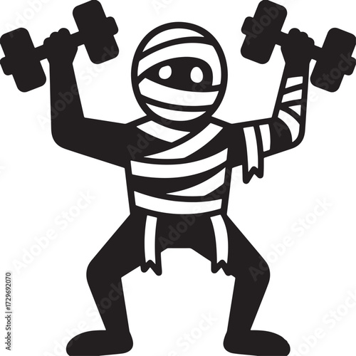 Black White Mummy Silhouettes Vector Icon and T-Shirt: Custom Halloween Fitness Apparel Art Print. Black White Mummy Silhouettes Vector Icon and T-Shirt: Custom Halloween Fitness Apparel Art Print.