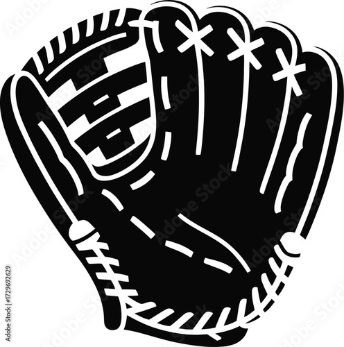 Black baseball glove vector silhouette white sport