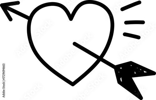 Cupid Heart Arrow Doodle, Hand drawn heart pierced by an arrow, perfect for love, Valentine, or romantic designs.