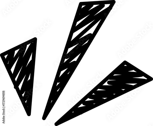 Emphasis Mark Sketch, Hand drawn emphasis mark doodle featuring three bold triangular shapes, perfect for highlighting, excitement, and comic style accents.