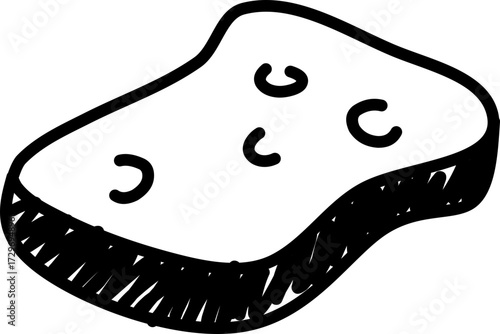 Toast Slice Sketch, Cute hand drawn toast bread doodle with simple texture, great for breakfast, food, and café themes.