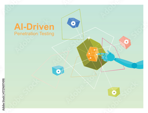 AI-Driven penetration testing. AI algorithms analyzing a network and identifying vulnerabilities.