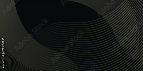 Black abstract background design. Modern wavy line pattern in monochrome colors. Premium stripe texture for banner, business backdrop. Dark horizontal vector template
