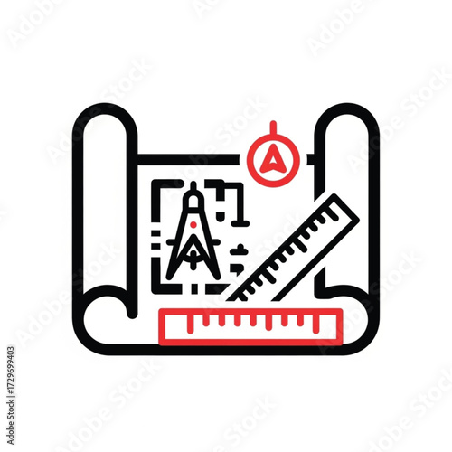Architectural Plan Blueprint with Drafting Tools Vector Icon