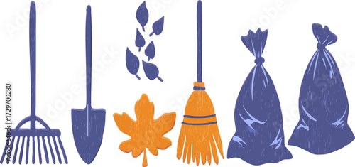a collection of household items such as broomsticks bags and flowers