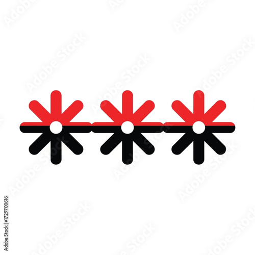 Password Icon, Red Black Security Asterisk Symbol
