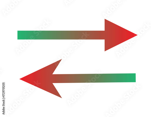 Two opposing arrows with a gradient color transition from red to green facing opposite directions