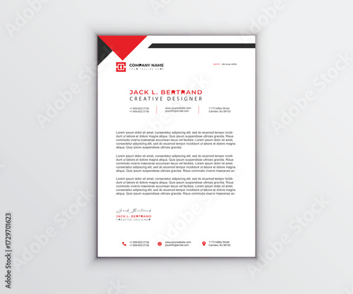 Modern Corporate Letterhead Template with Red and Black Accents