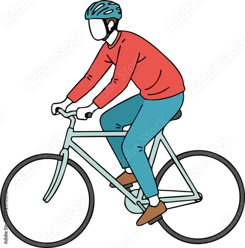 A simple illustration of a  man  riding a bicycle, on a white background.