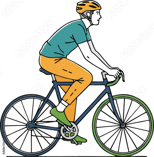 A simple illustration of a  man  riding a bicycle, on a white background.
