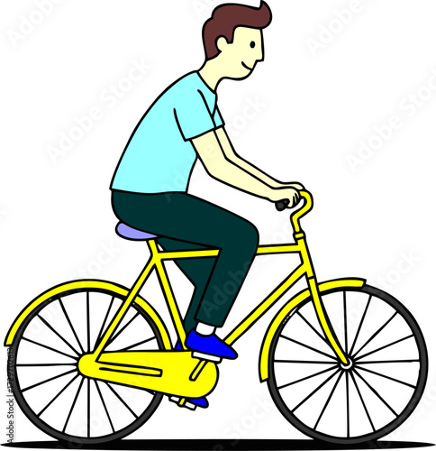 A simple illustration of a  man  riding a bicycle, on a white background.