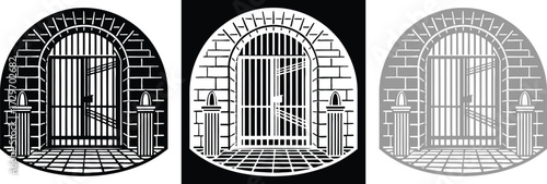 Three striking gates beckon with mystery, showcasing architectural detail and intriguing contrast in monochrome architectural design