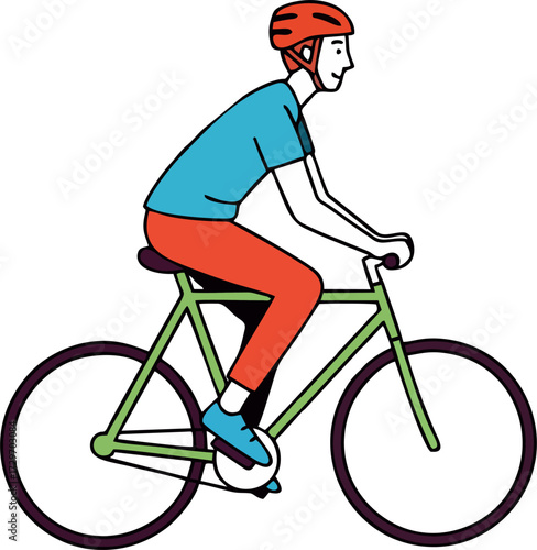 A simple illustration of a  man  riding a bicycle, on a white background.