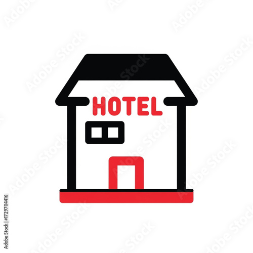 Hotel Icon Flat Design Red Black Simple Building