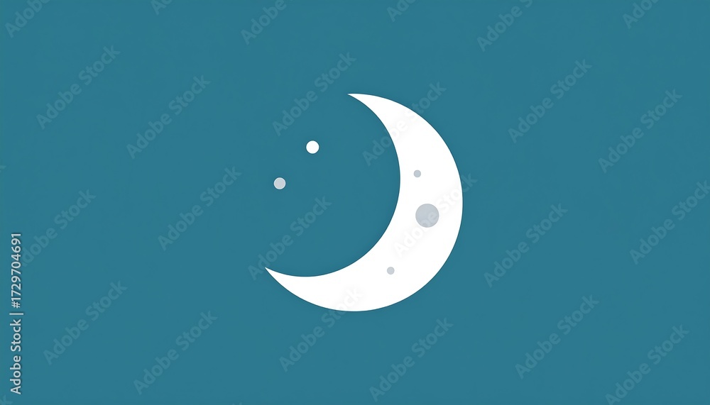 Fototapeta premium Simple crescent moon icon on teal background