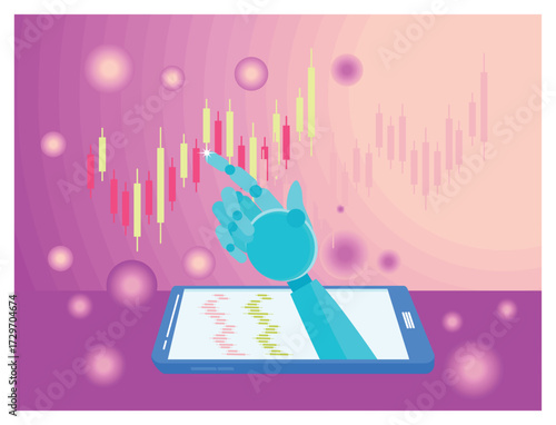 Robot trader concept. AI for automation trading on stock market.