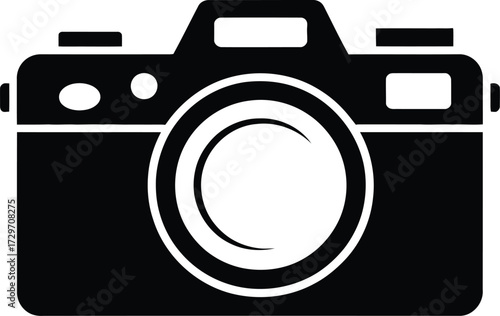 Black camera silhouette with white lens photography
