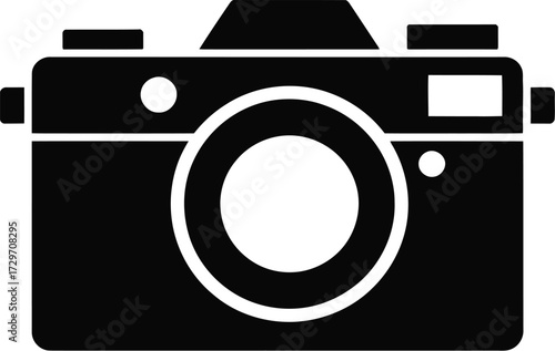 Black camera silhouette with white lens photography