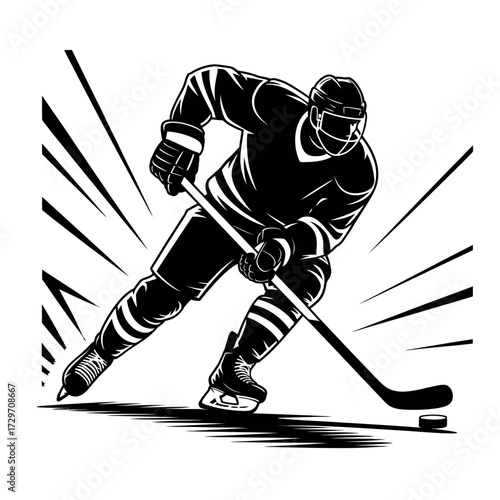 Dynamic silhouette of a hockey player in action on the ice