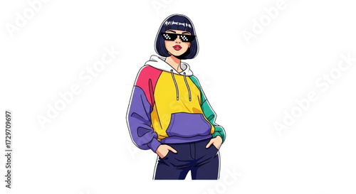 Modern Sigma Gen Stylish Colorful Hoodie girl Vector Illustration Minimal pop culture concept art.