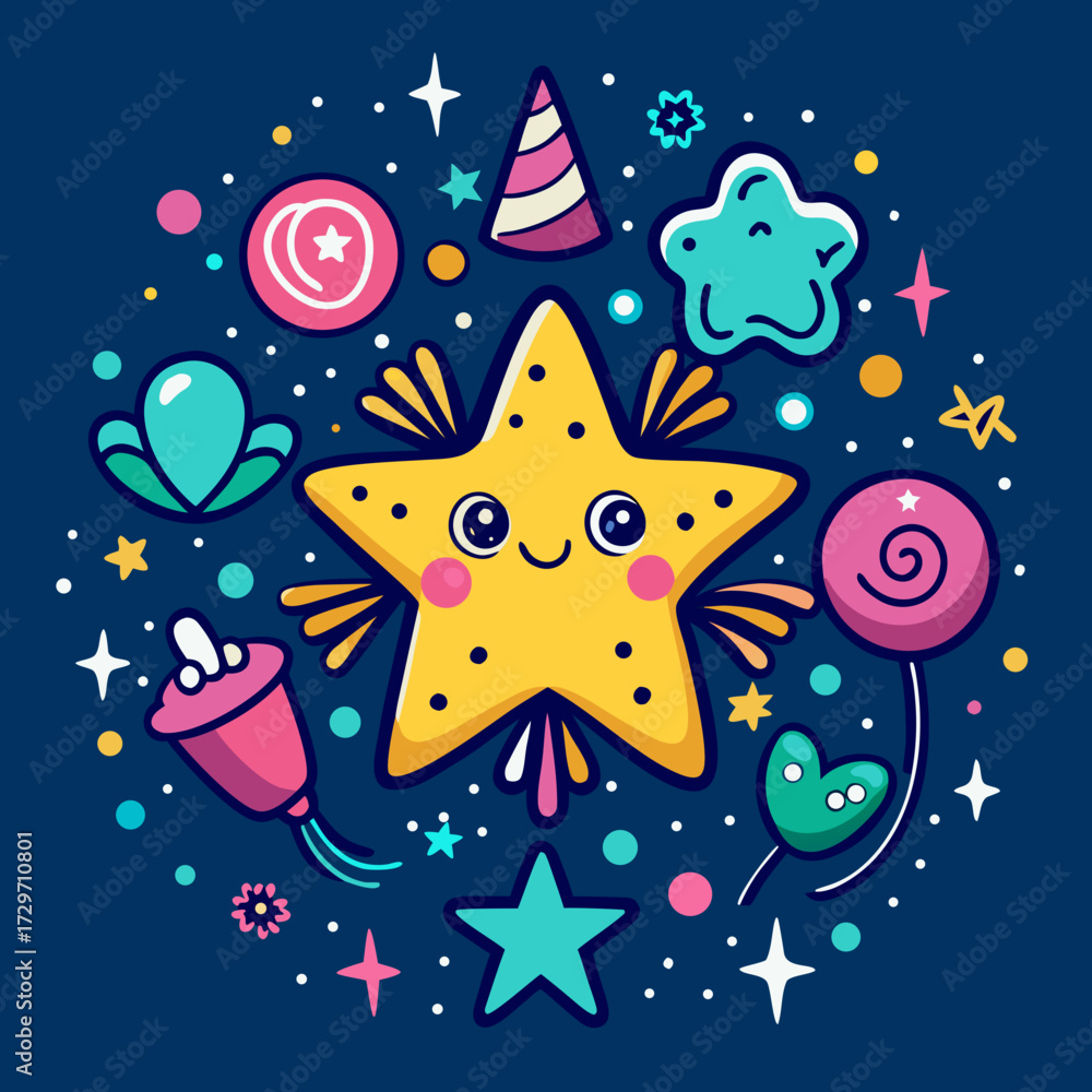 Naklejka premium happy birthday card with stars