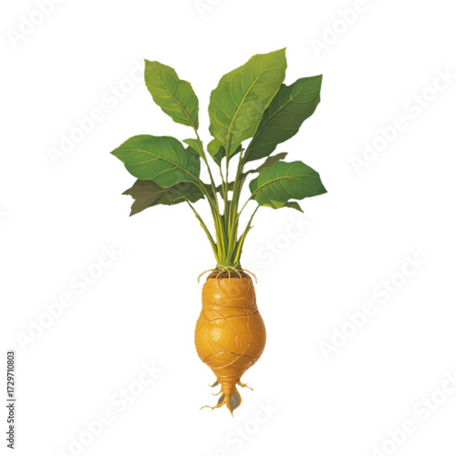 Flat colored illustration of turmeric plant on plain background 