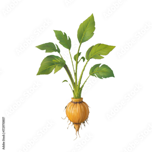 Flat colored illustration of turmeric plant on plain background 