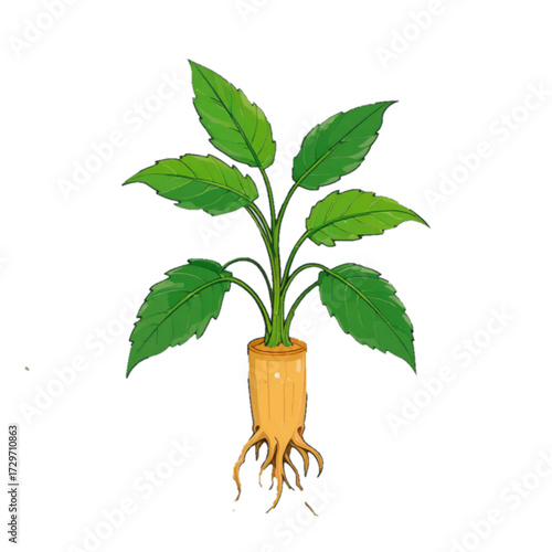Flat colored ginseng plant illustration on plain background 