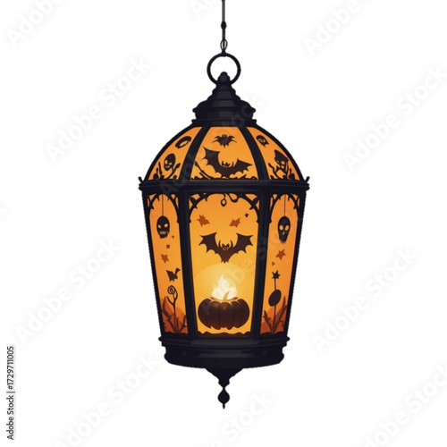 Illustration of a Halloween patterned lantern with a plain background 