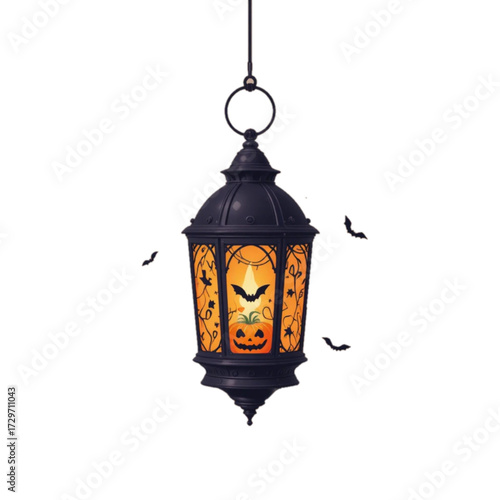 Illustration of a Halloween patterned lantern with a plain background 
