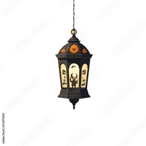 Illustration of a Halloween patterned lantern with a plain background 